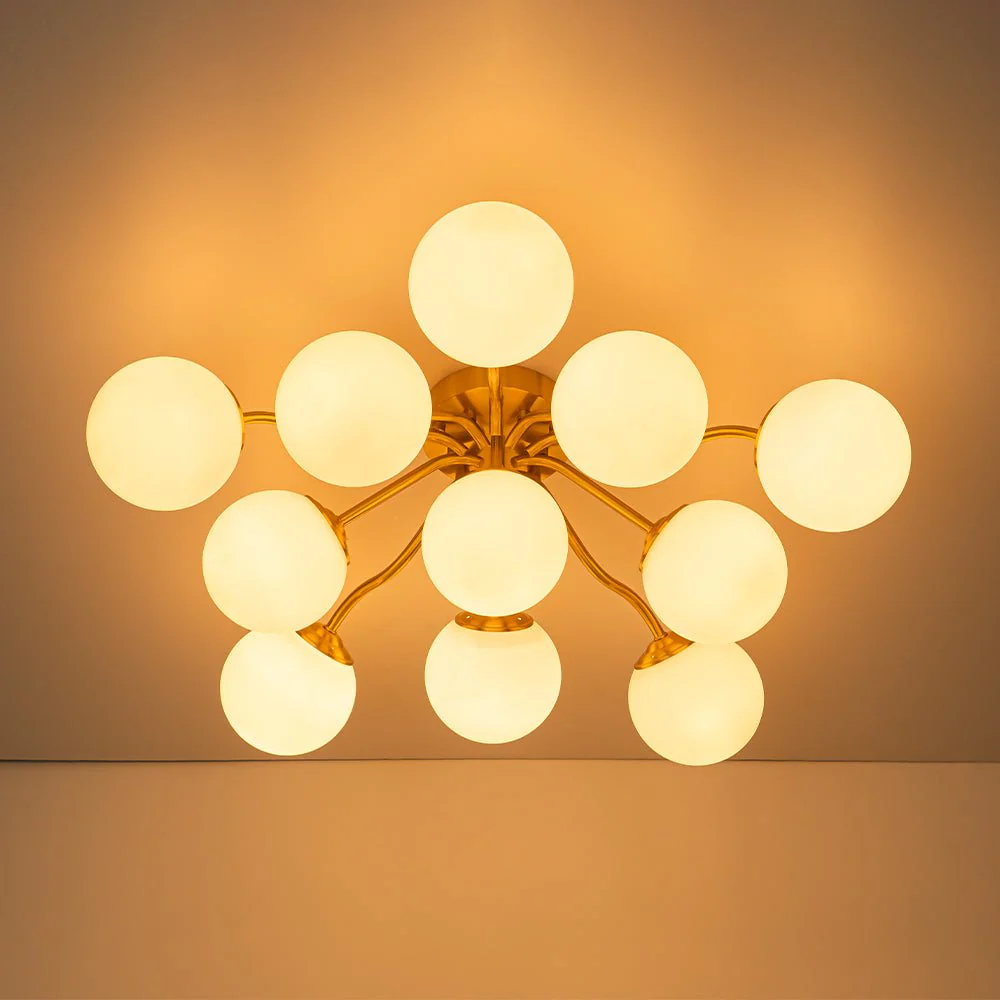 Bloom Brass Frosted Glass Bubble Semi Flush Chandelier - Image 21