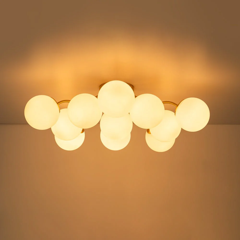 Bloom Brass Frosted Glass Bubble Semi Flush Chandelier - Image 22