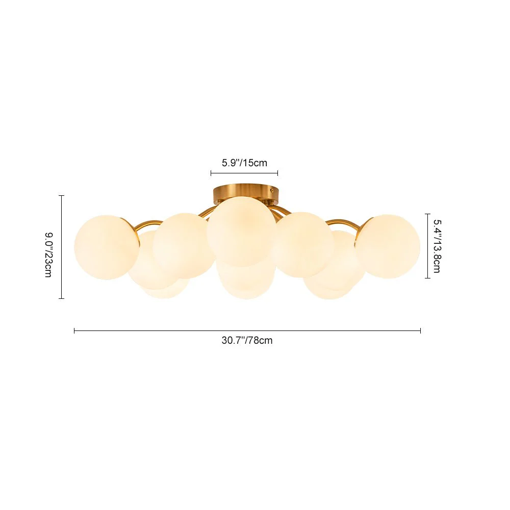 Bloom Brass Frosted Glass Bubble Semi Flush Chandelier - Image 23