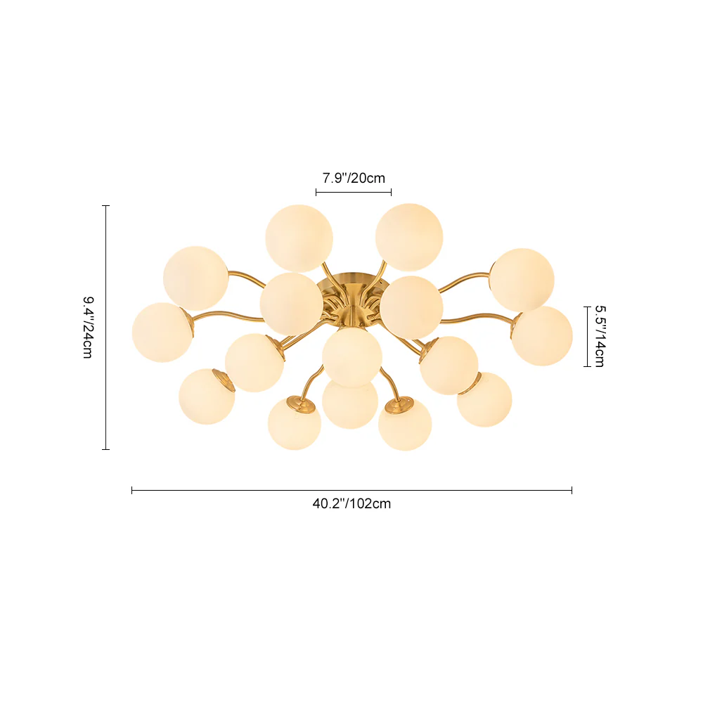 Bloom Brass Frosted Glass Bubble Semi Flush Chandelier - Image 24