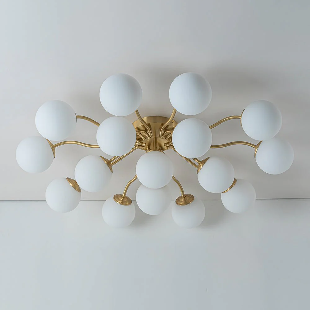 Bloom Brass Frosted Glass Bubble Semi Flush Chandelier - Image 25