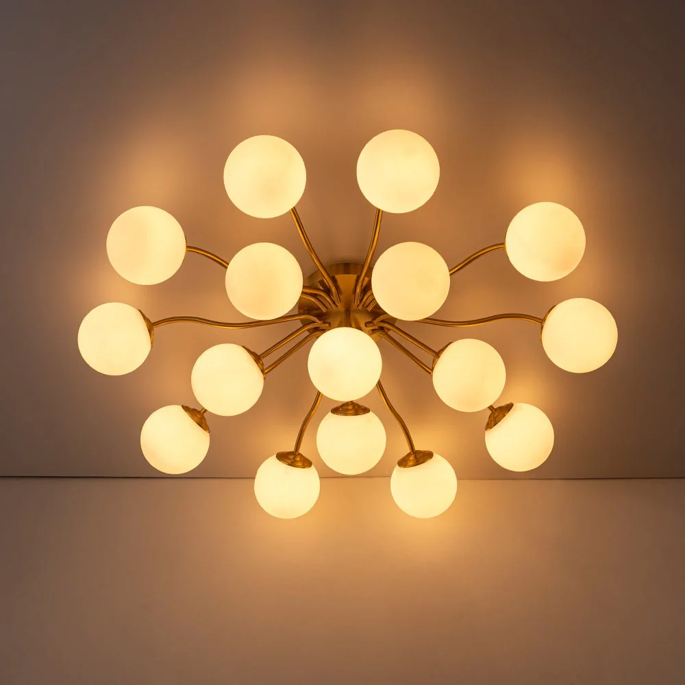 Bloom Brass Frosted Glass Bubble Semi Flush Chandelier - Image 30