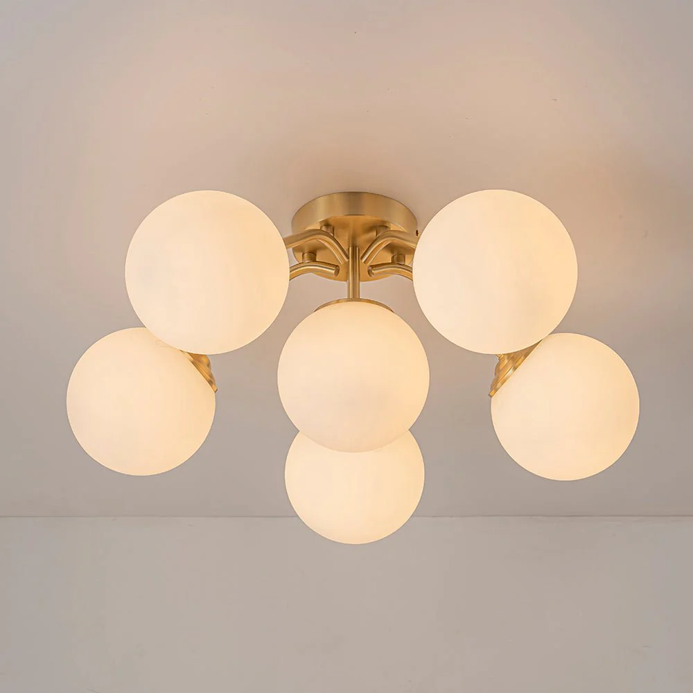 Bloom Brass Frosted Glass Bubble Semi Flush Chandelier - Image 32