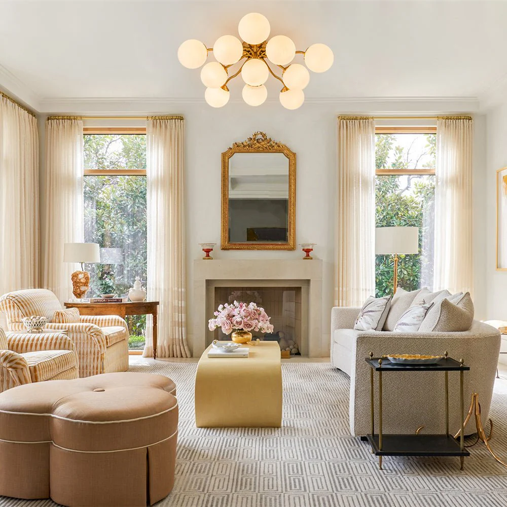 Bloom Brass Frosted Glass Bubble Semi Flush Chandelier - Image 4