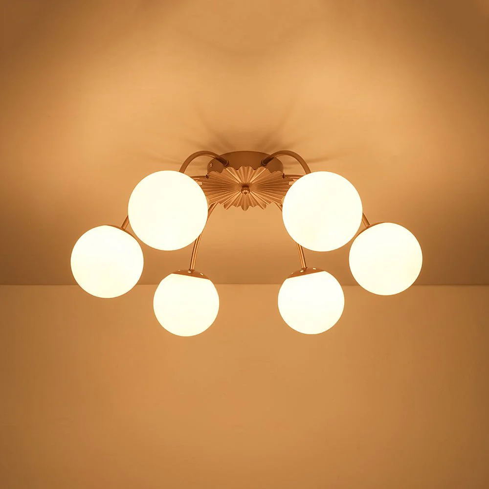 Bloom Dimmable Opal Glass Globe Bubble Semi Flush Chandelier - Image 25