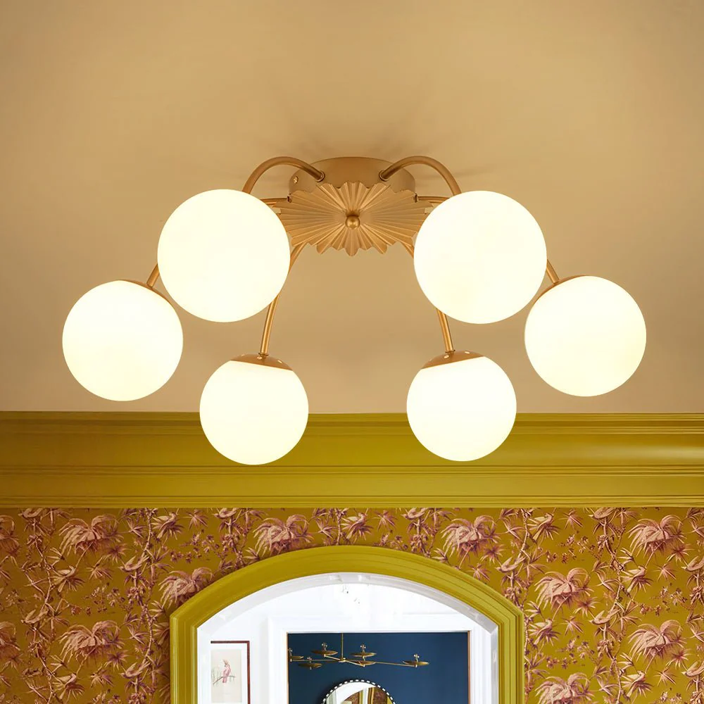 Bloom Dimmable Opal Glass Globe Bubble Semi Flush Chandelier - Image 3
