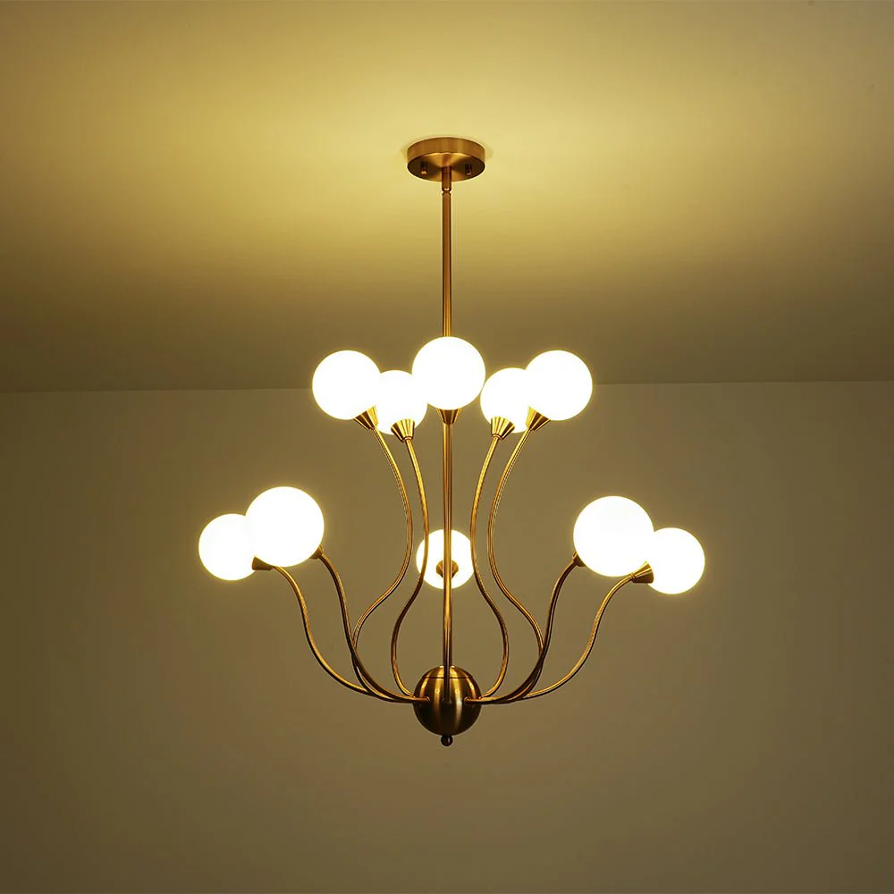 Bloom Frosted Glass Globe Bubble Brass Sputnik Chandelier - Image 10