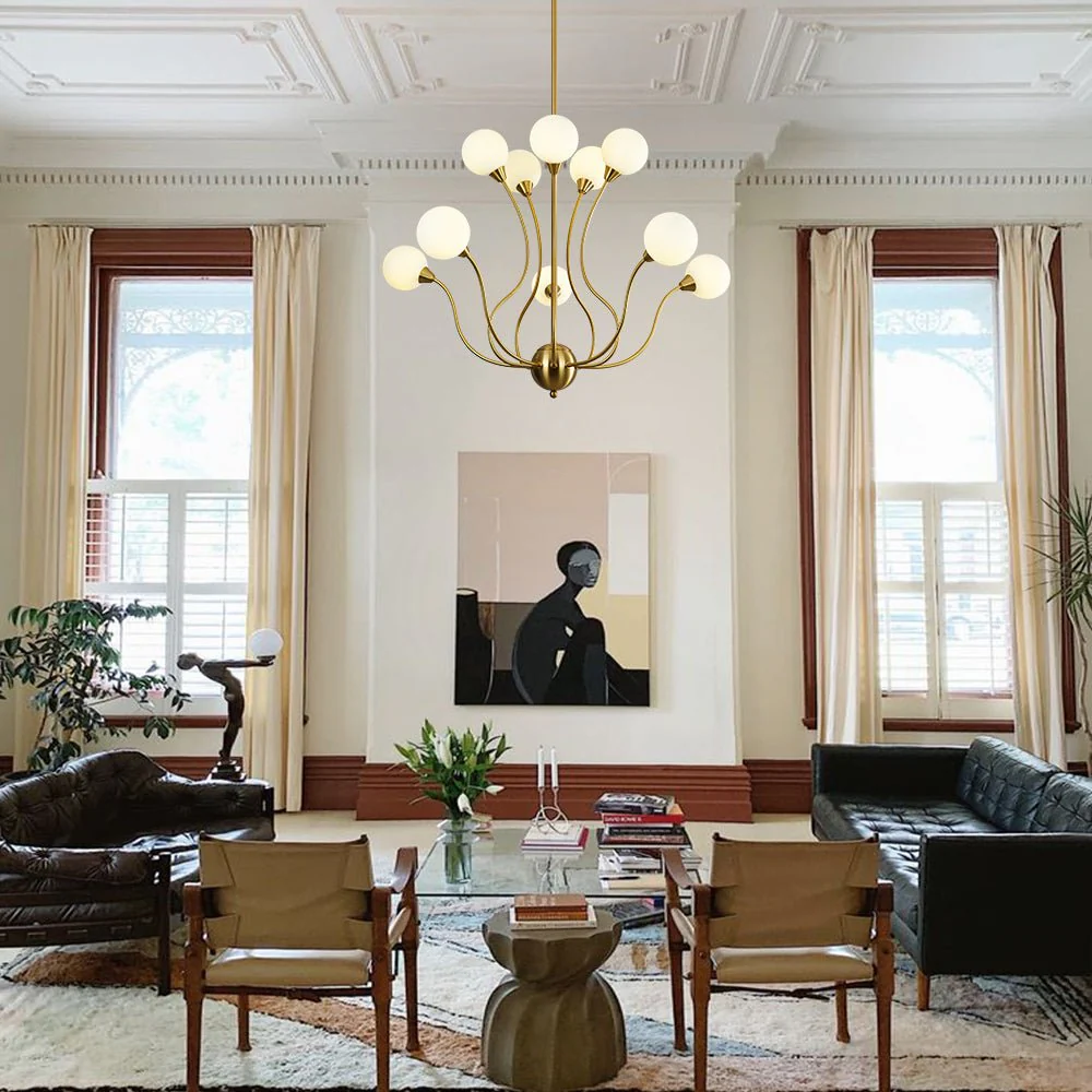 Bloom Frosted Glass Globe Bubble Brass Sputnik Chandelier - Image 2