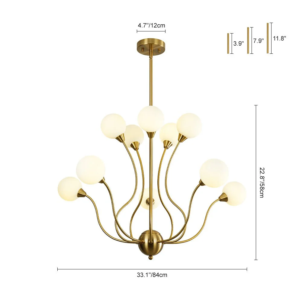 Bloom Frosted Glass Globe Bubble Brass Sputnik Chandelier - Image 8