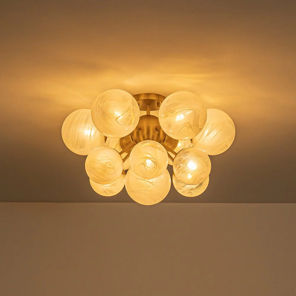 Bloom Tiered Opal Swirl Glass Bubble Semi Flush Chandelier - Image 12