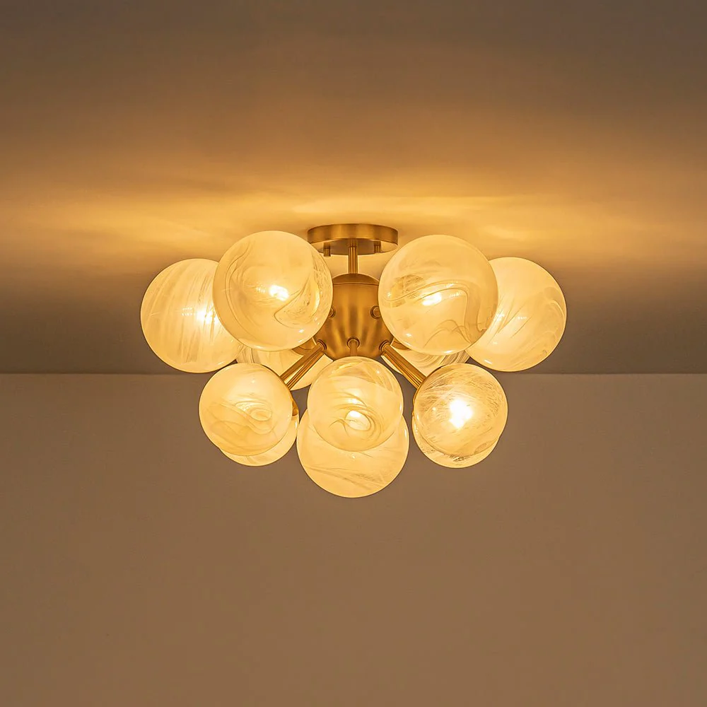 Bloom Tiered Opal Swirl Glass Bubble Semi Flush Chandelier - Image 13