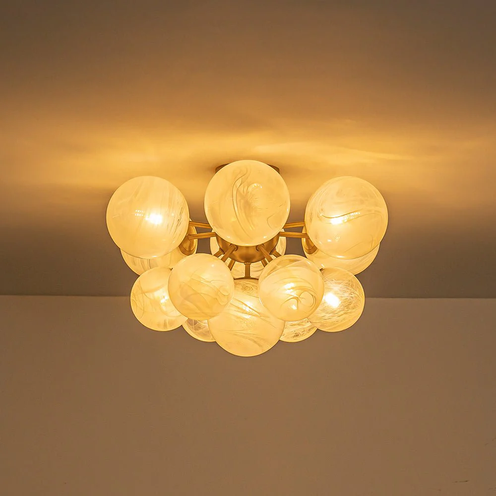 Bloom Tiered Opal Swirl Glass Bubble Semi Flush Chandelier - Image 14