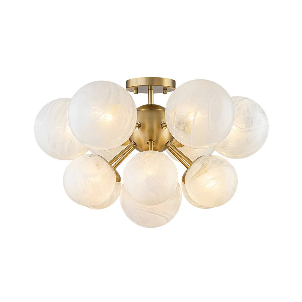 Bloom Tiered Opal Swirl Glass Bubble Semi Flush Chandelier - Image 3