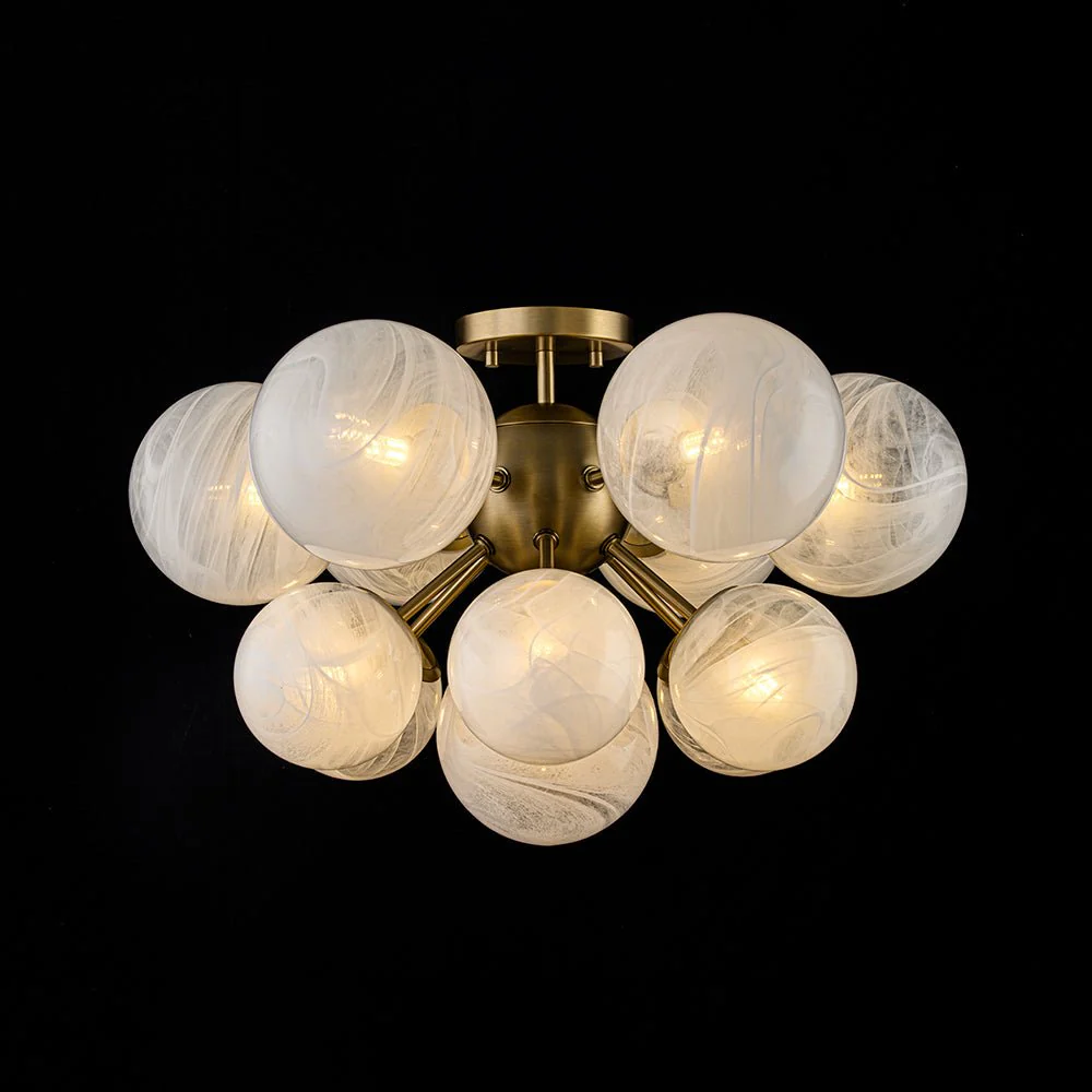 Bloom Tiered Opal Swirl Glass Bubble Semi Flush Chandelier - Image 8