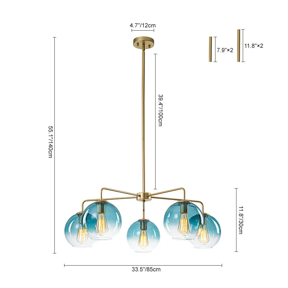 Blue Glass Globe Bubble Sputnik 5-light Round Chandelier - Image 10