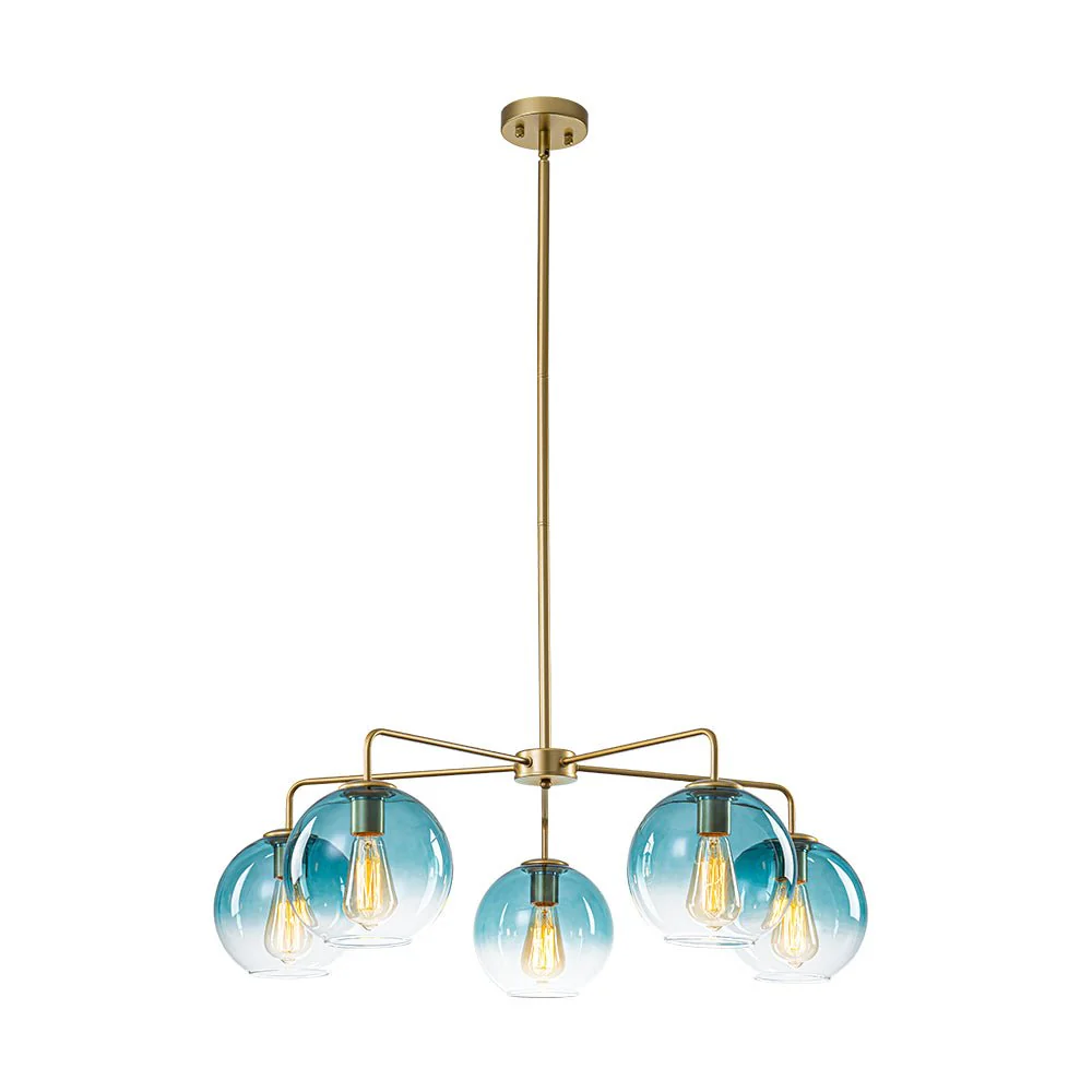 Blue Glass Globe Bubble Sputnik 5-light Round Chandelier - Image 3