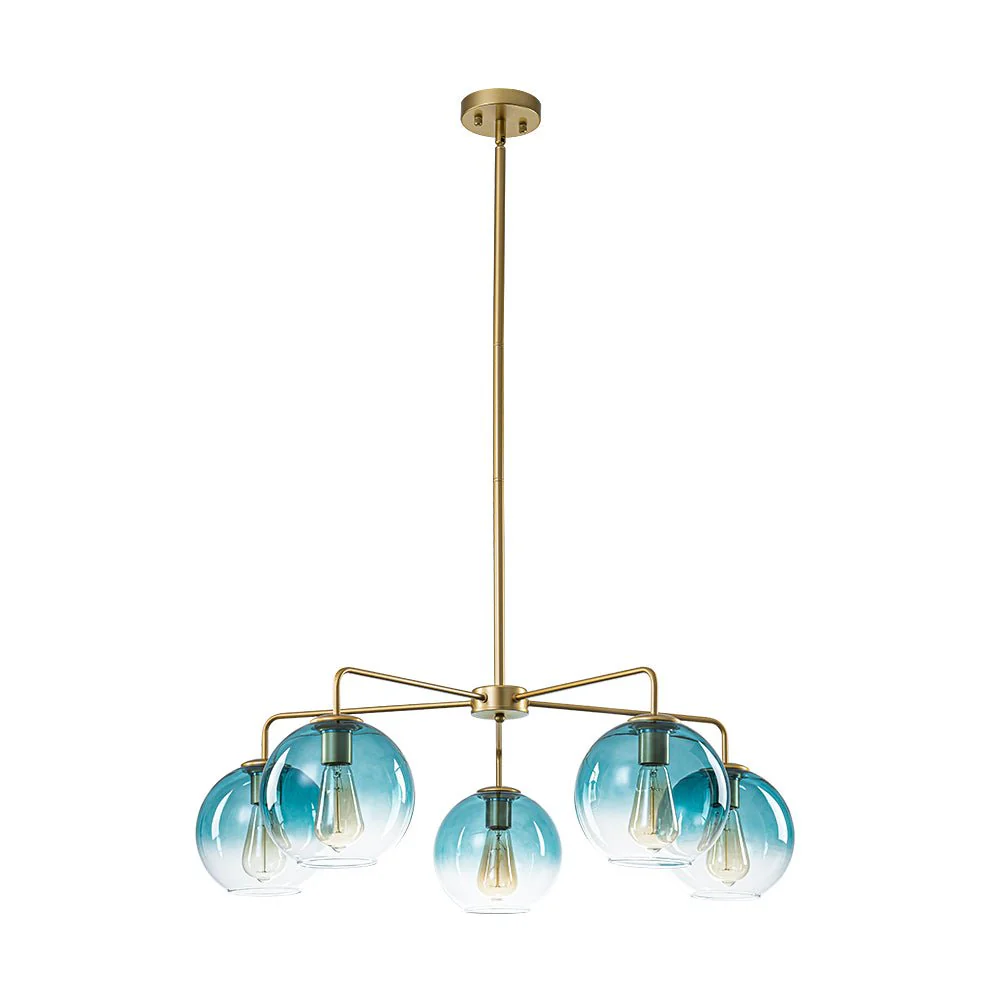 Blue Glass Globe Bubble Sputnik 5-light Round Chandelier - Image 4
