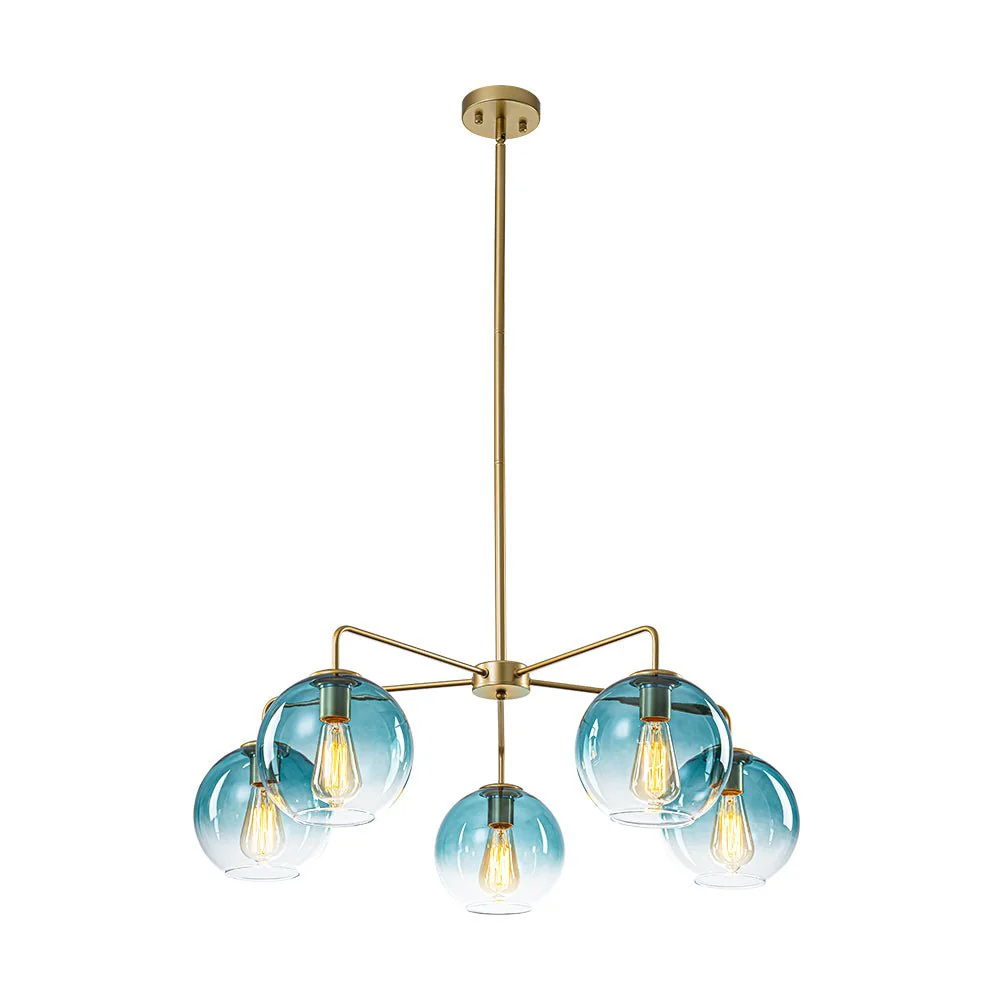 Blue Glass Globe Bubble Sputnik 5-light Round Chandelier - Image 5