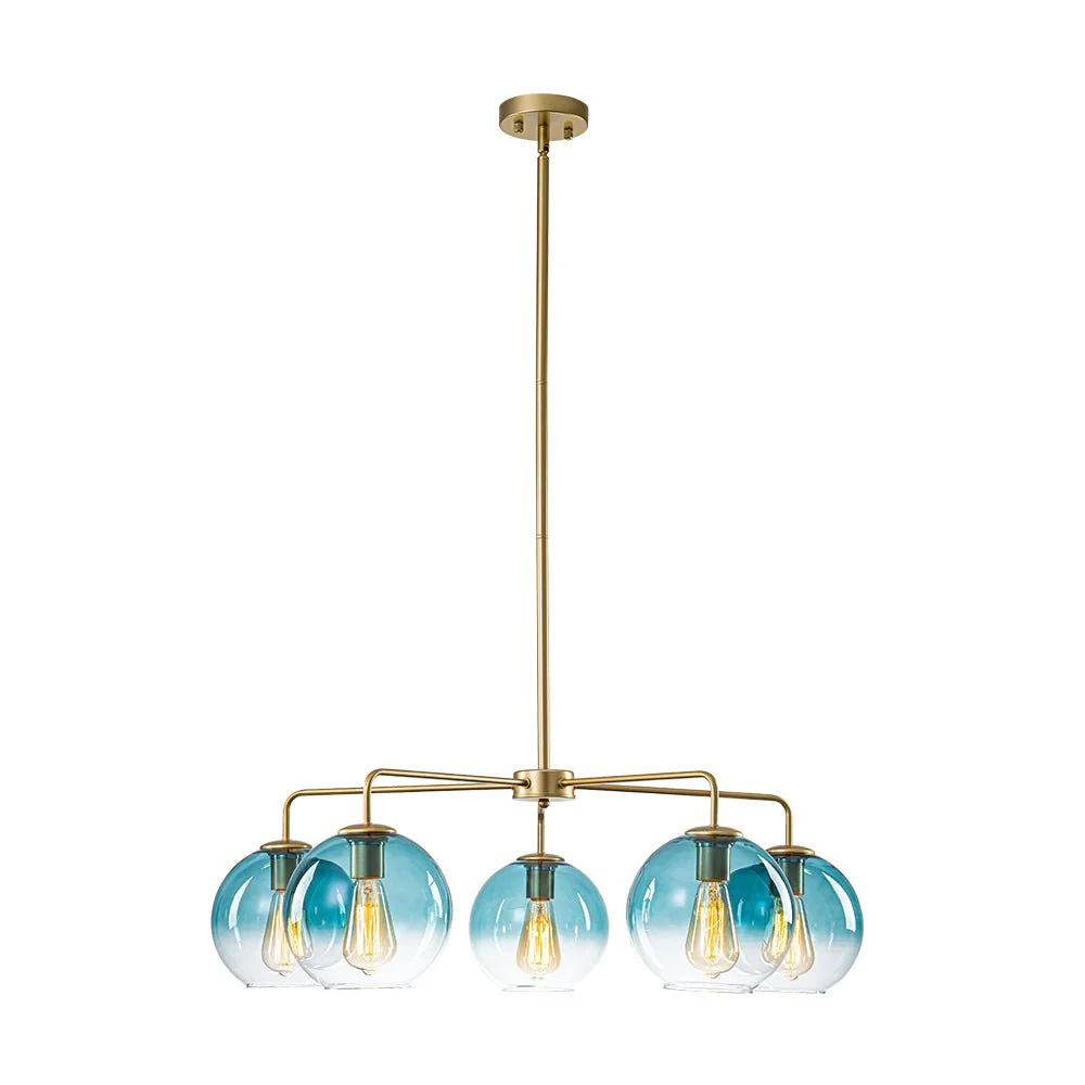 Blue Glass Globe Bubble Sputnik 5-light Round Chandelier - Image 6