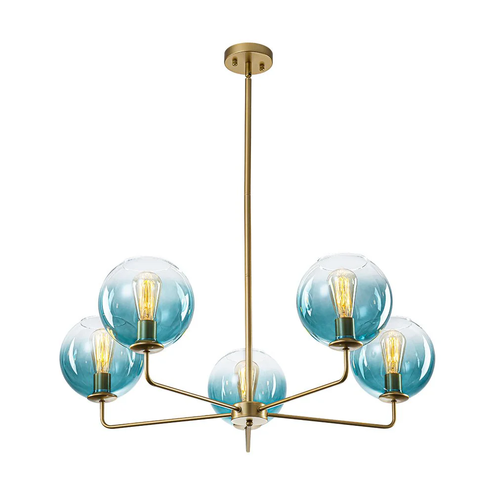 Blue Glass Globe Bubble Sputnik 5-light Round Chandelier - Image 7