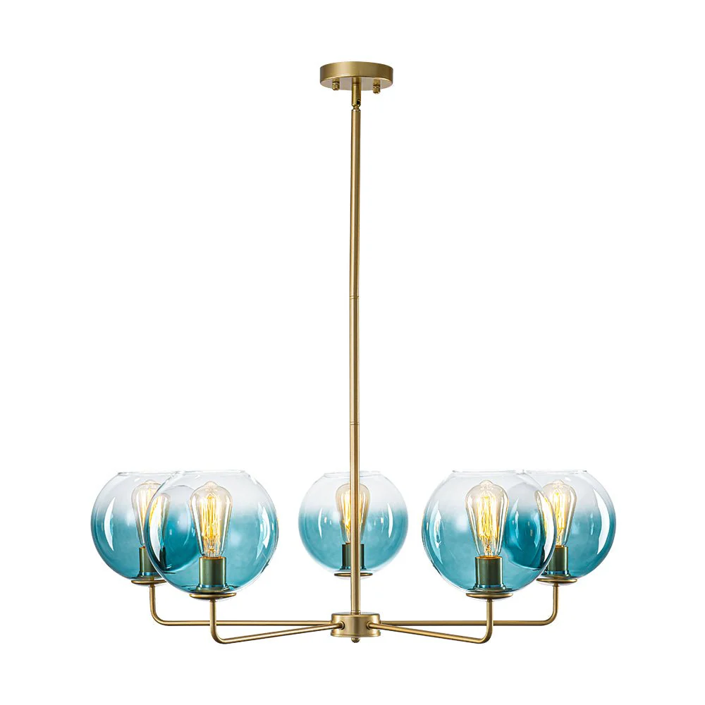 Blue Glass Globe Bubble Sputnik 5-light Round Chandelier - Image 8
