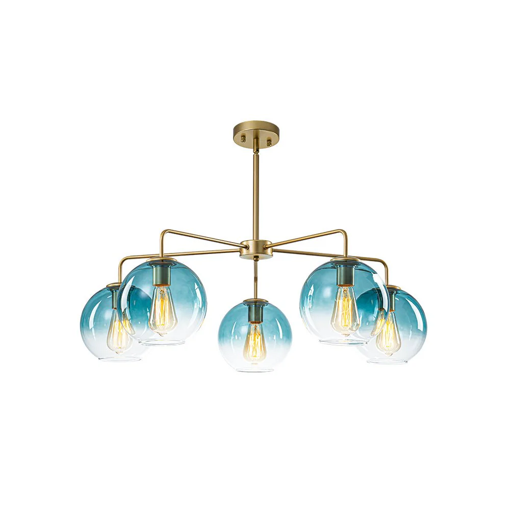 Blue Glass Globe Bubble Sputnik 5-light Round Chandelier - Image 9