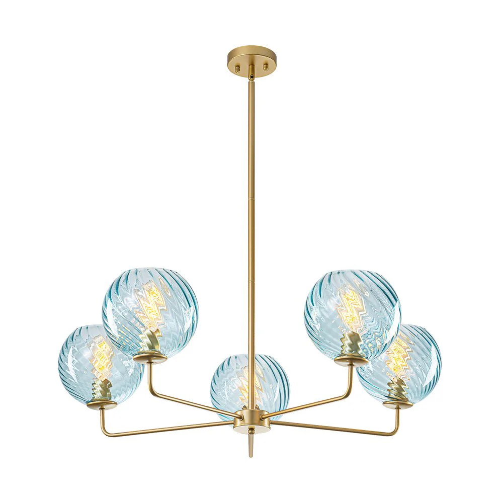 Blue Ribbed Glass Globe 5-light Round Sputnik Chandelier - Image 10