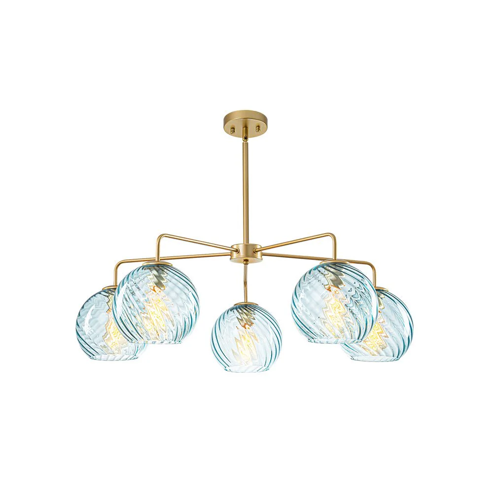 Blue Ribbed Glass Globe 5-light Round Sputnik Chandelier - Image 11