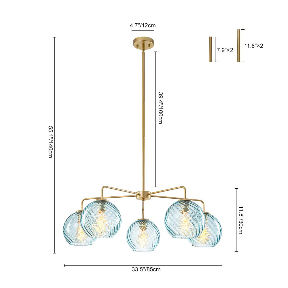 Blue Ribbed Glass Globe 5-light Round Sputnik Chandelier - Image 12