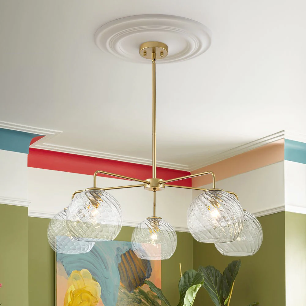 Blue Ribbed Glass Globe 5-light Round Sputnik Chandelier - Image 3