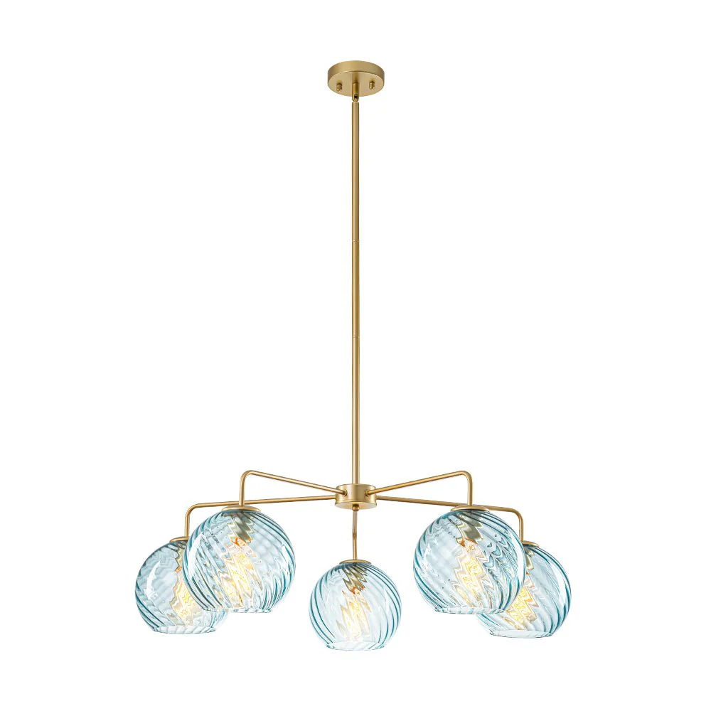 Blue Ribbed Glass Globe 5-light Round Sputnik Chandelier - Image 5