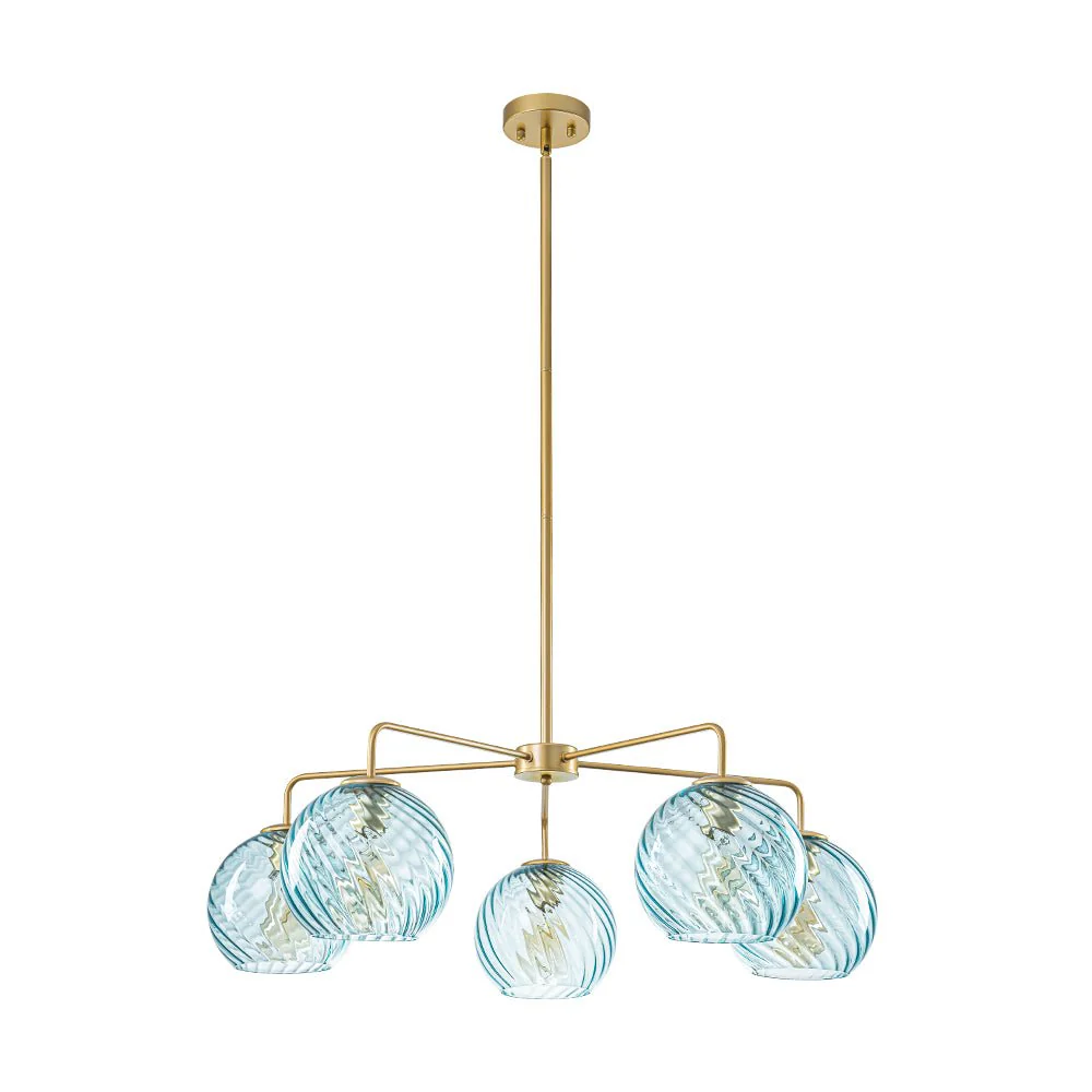 Blue Ribbed Glass Globe 5-light Round Sputnik Chandelier - Image 6
