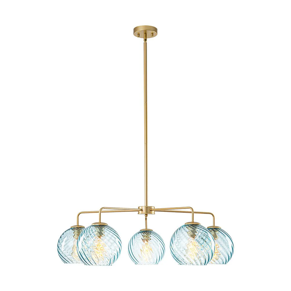 Blue Ribbed Glass Globe 5-light Round Sputnik Chandelier - Image 7
