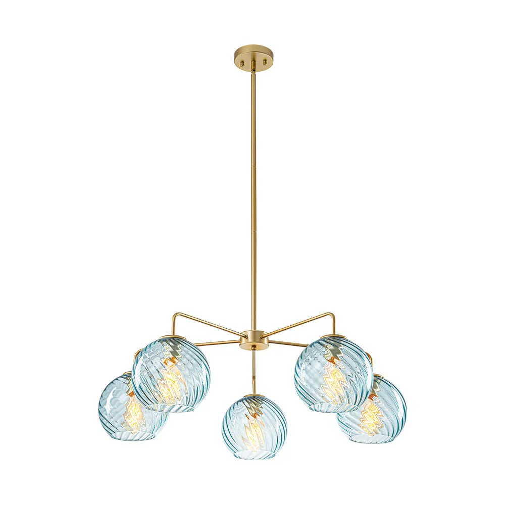 Blue Ribbed Glass Globe 5-light Round Sputnik Chandelier - Image 8