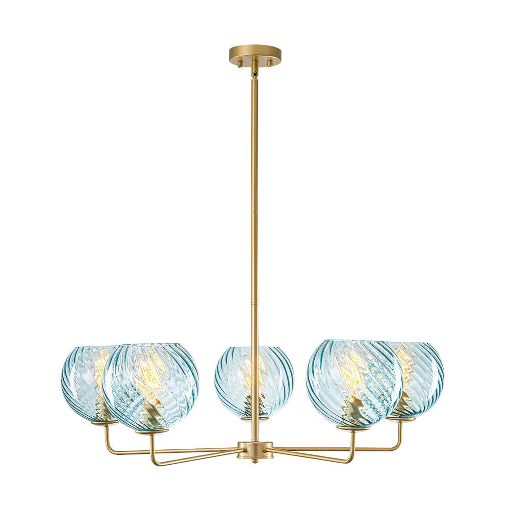 Blue Ribbed Glass Globe 5-light Round Sputnik Chandelier - Image 9