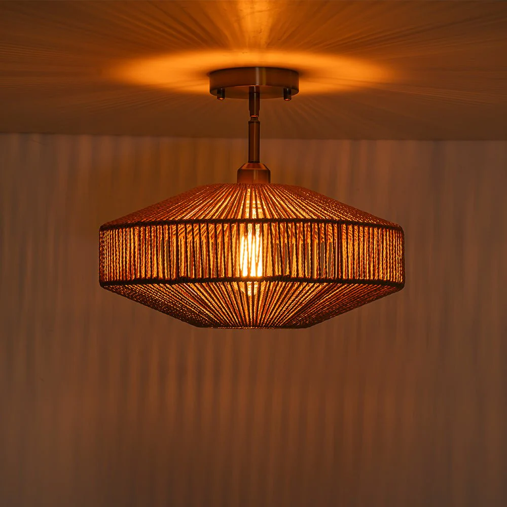Bohemian Brown Woven Hemp Rope Cage Ceiling Light - Image 10