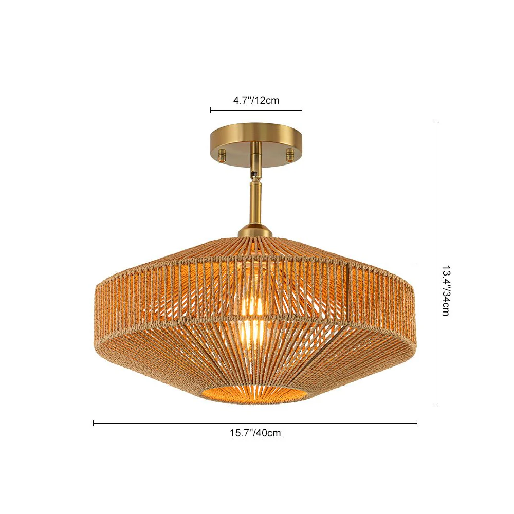 Bohemian Brown Woven Hemp Rope Cage Ceiling Light - Image 11