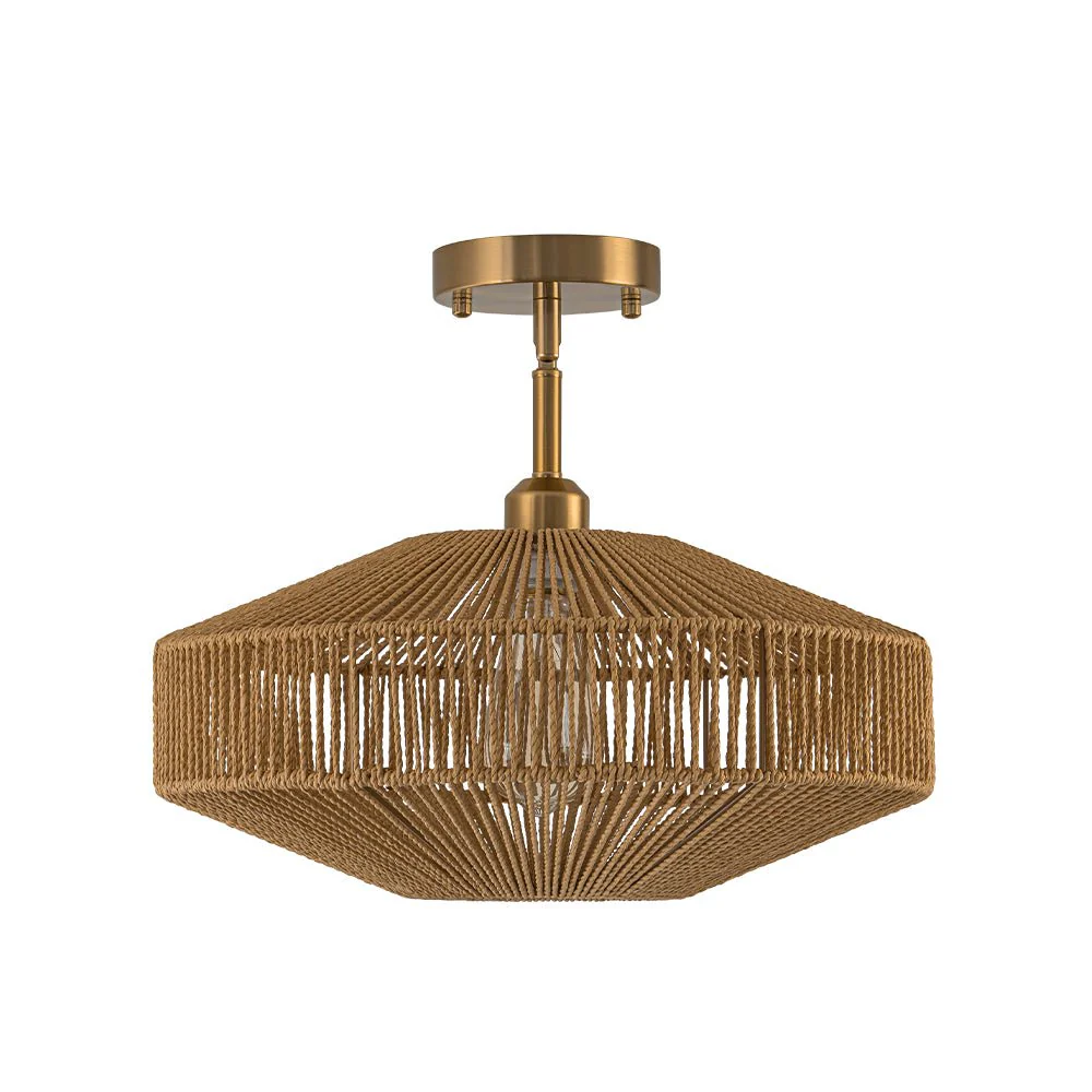 Bohemian Brown Woven Hemp Rope Cage Ceiling Light - Image 4