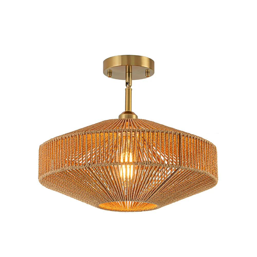 Bohemian Brown Woven Hemp Rope Cage Ceiling Light - Image 5