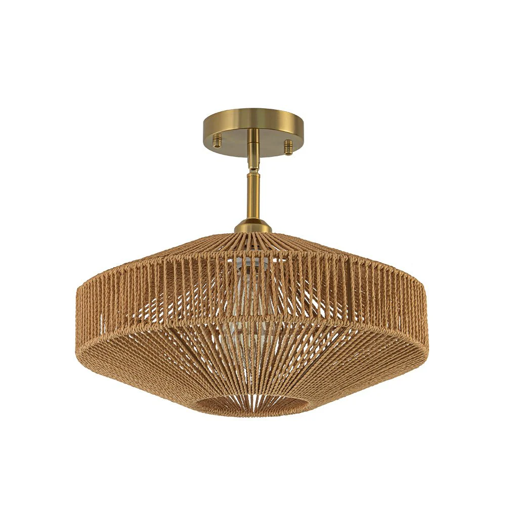Bohemian Brown Woven Hemp Rope Cage Ceiling Light - Image 6