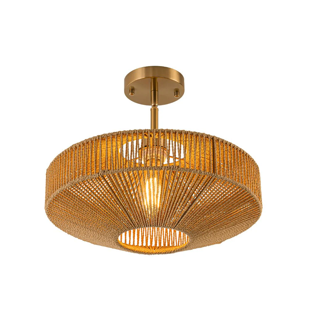 Bohemian Brown Woven Hemp Rope Cage Ceiling Light - Image 7
