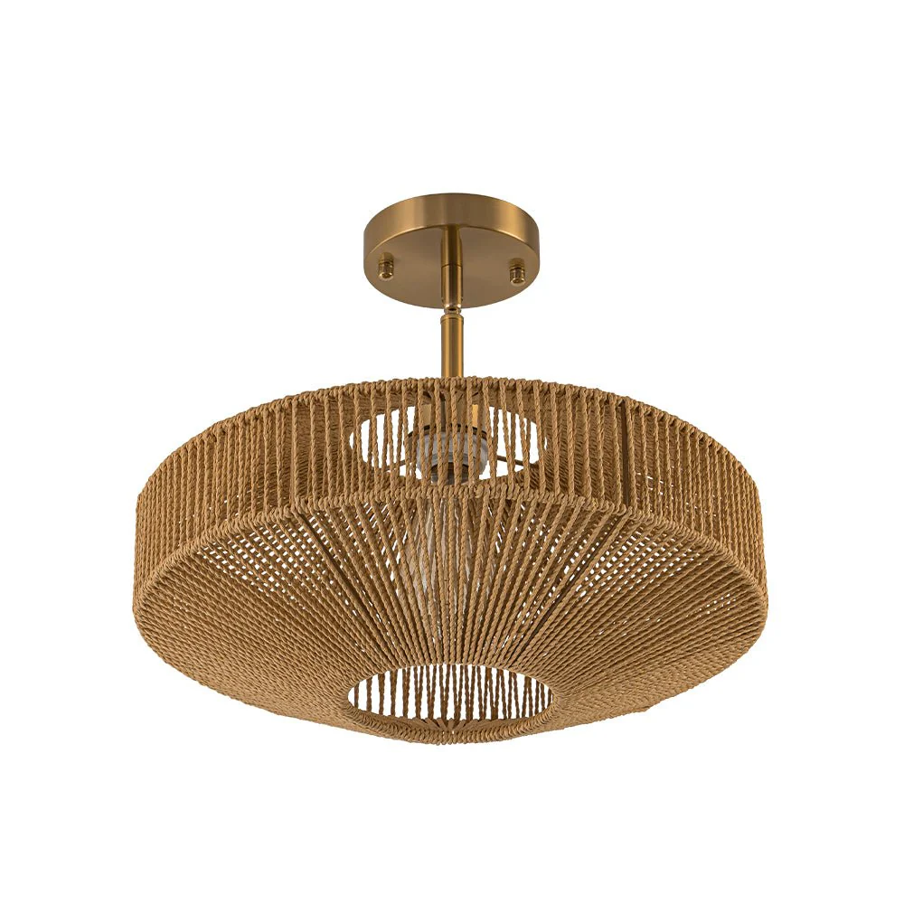 Bohemian Brown Woven Hemp Rope Cage Ceiling Light - Image 8