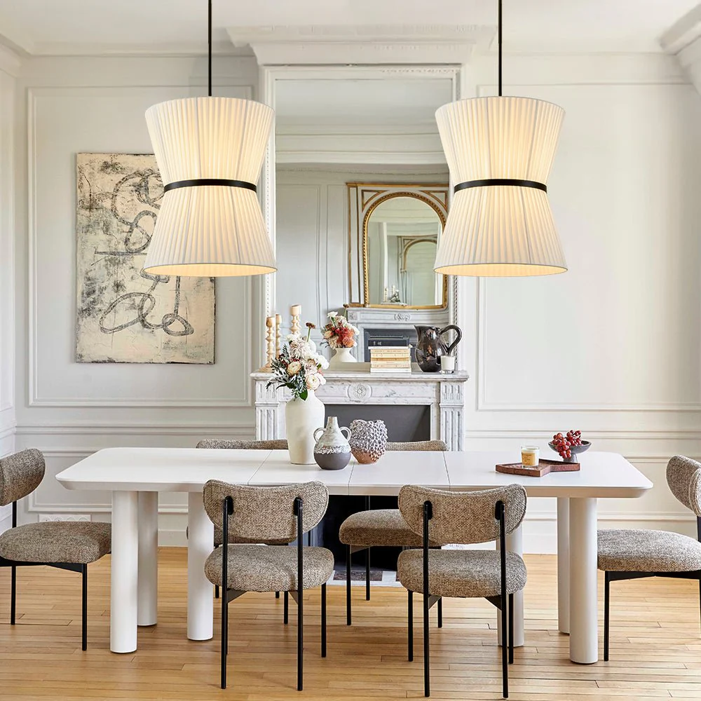 Boho 2-Tier White Fabric Tapered Drum Pendant Light - Image 3