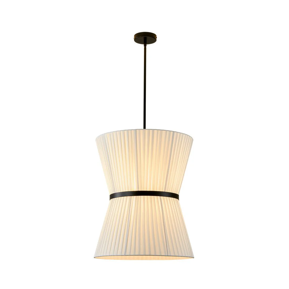 Boho 2-Tier White Fabric Tapered Drum Pendant Light - Image 4