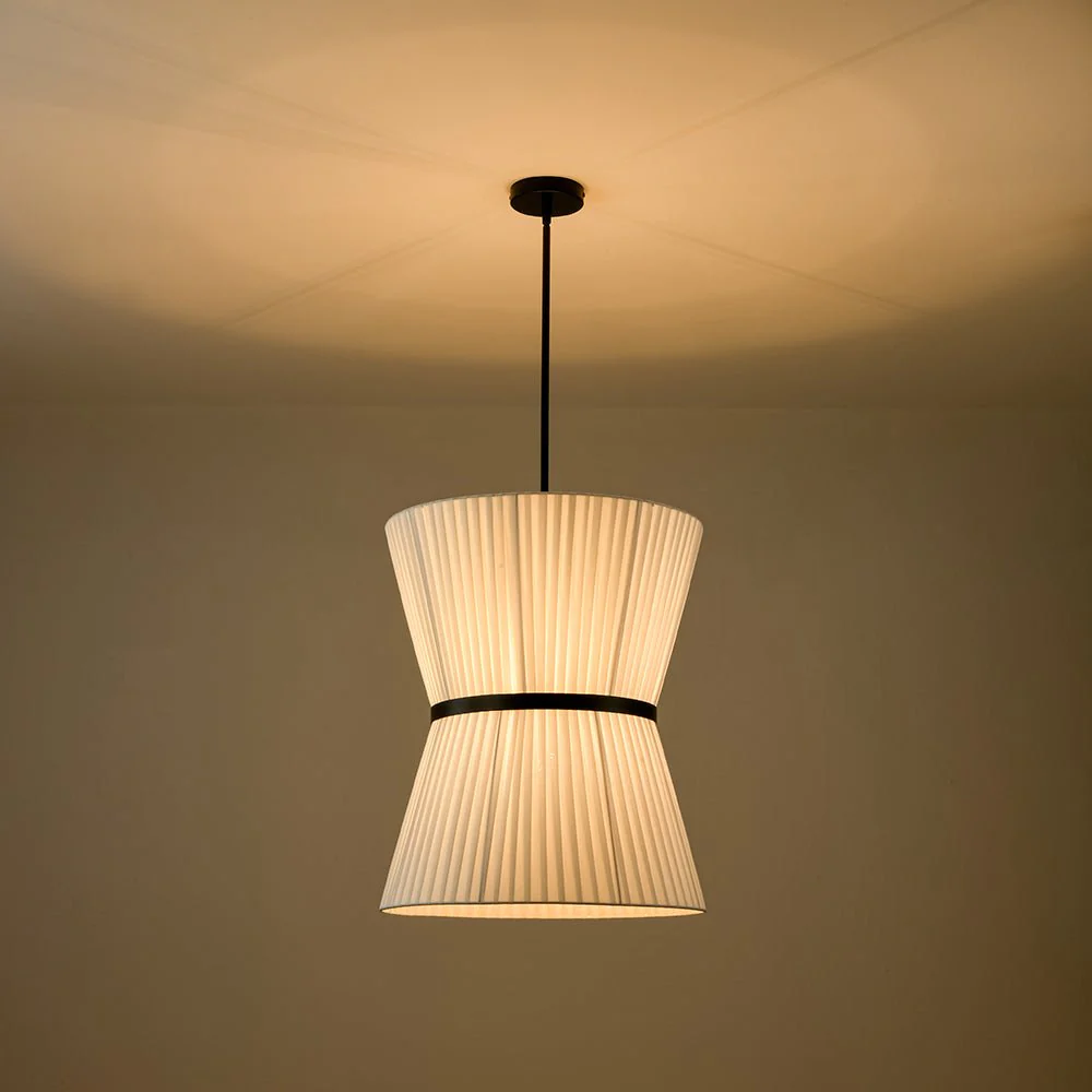 Boho 2-Tier White Fabric Tapered Drum Pendant Light - Image 5