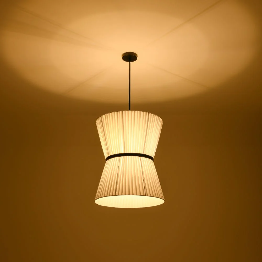 Boho 2-Tier White Fabric Tapered Drum Pendant Light - Image 6