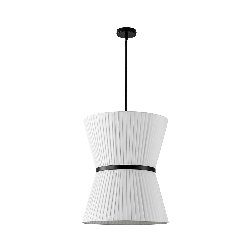 Boho 2-Tier White Fabric Tapered Drum Pendant Light - Image 8