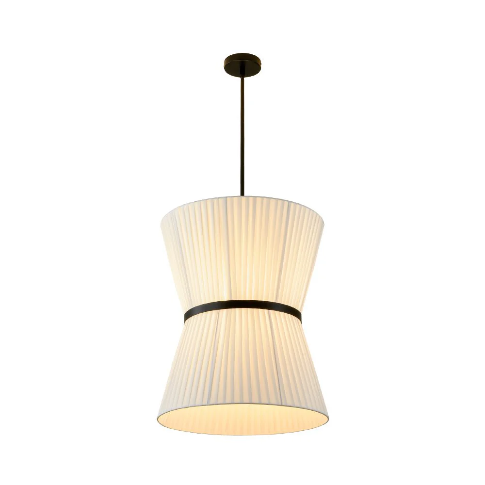 Boho 2-Tier White Fabric Tapered Drum Pendant Light - Image 9