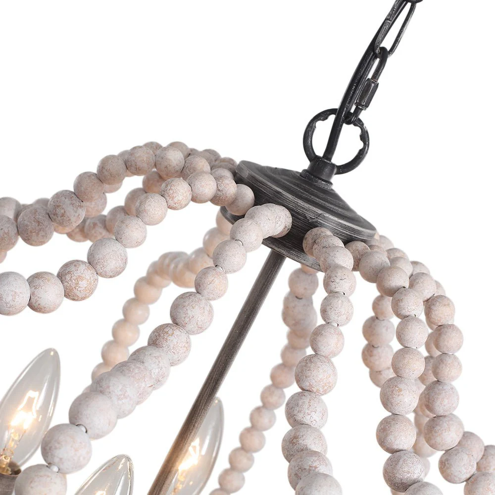 Boho 4-Light Wood Beaded Lantern Pendant - Image 10