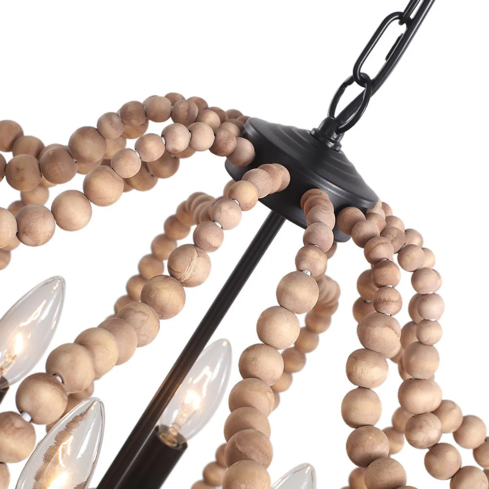 Boho 4-Light Wood Beaded Lantern Pendant - Image 13